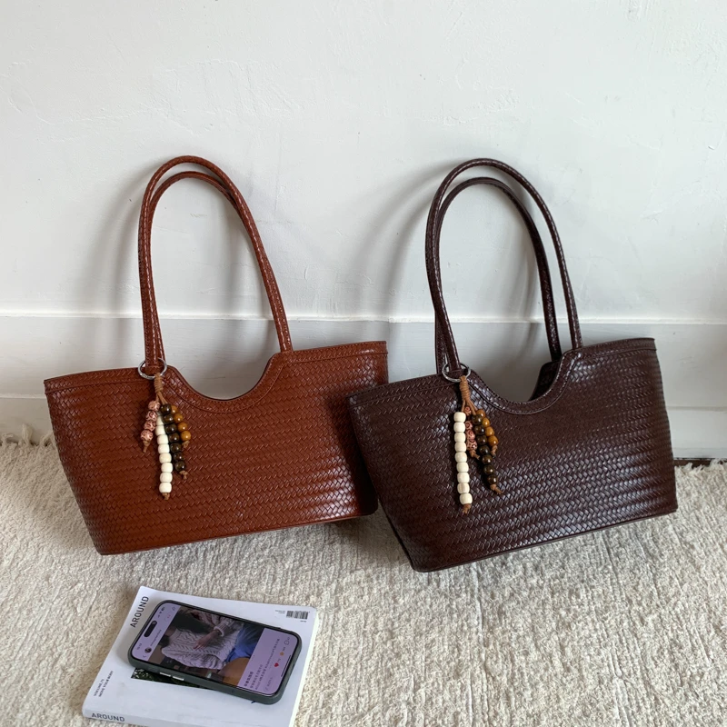 高级感手工编织包女大容量菜篮子托特包度假手提单肩包腋下包通勤