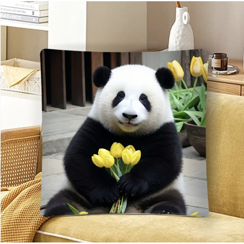 大熊猫花花和花和叶周边抱枕抱枕靠垫靠枕沙发客厅卧室床头靠背垫