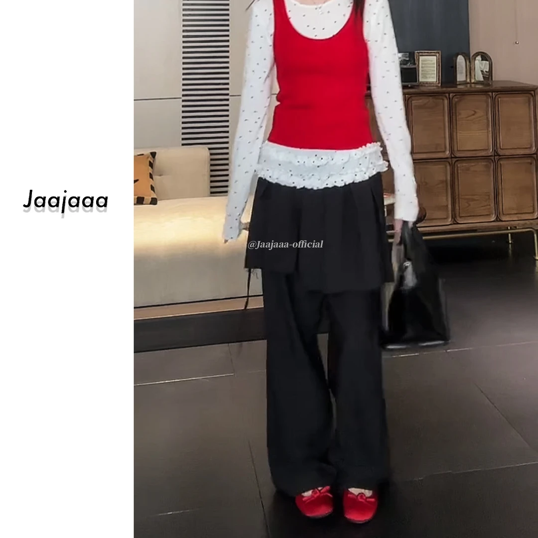 Jaajaaa巴尔蒙特夜宴   小众设计感宽松显瘦百褶休闲裙裤/GFIG