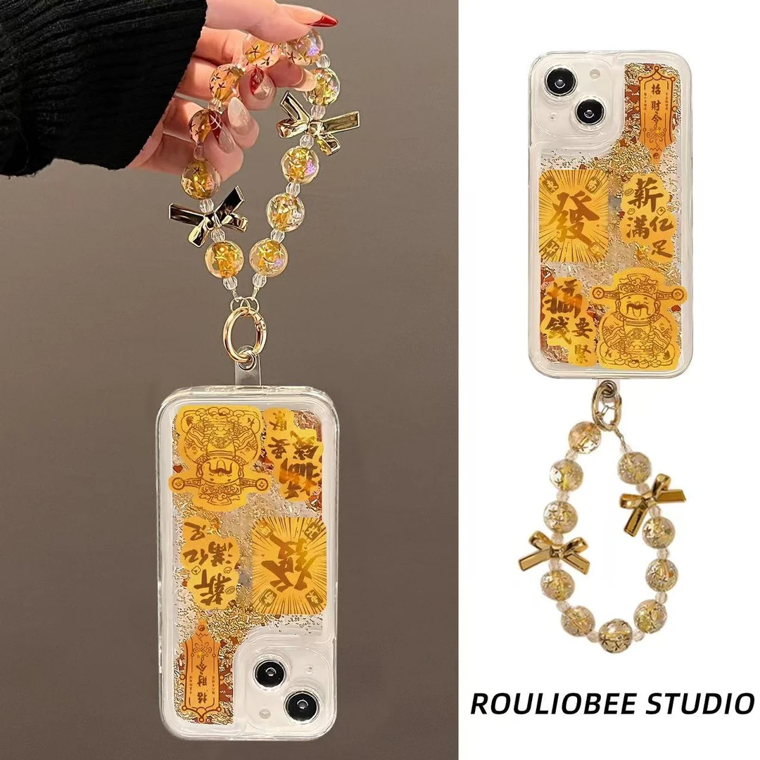 欧克里里金箔财神爷流沙适用苹果15华为vivo/oppo小米iPhone16套