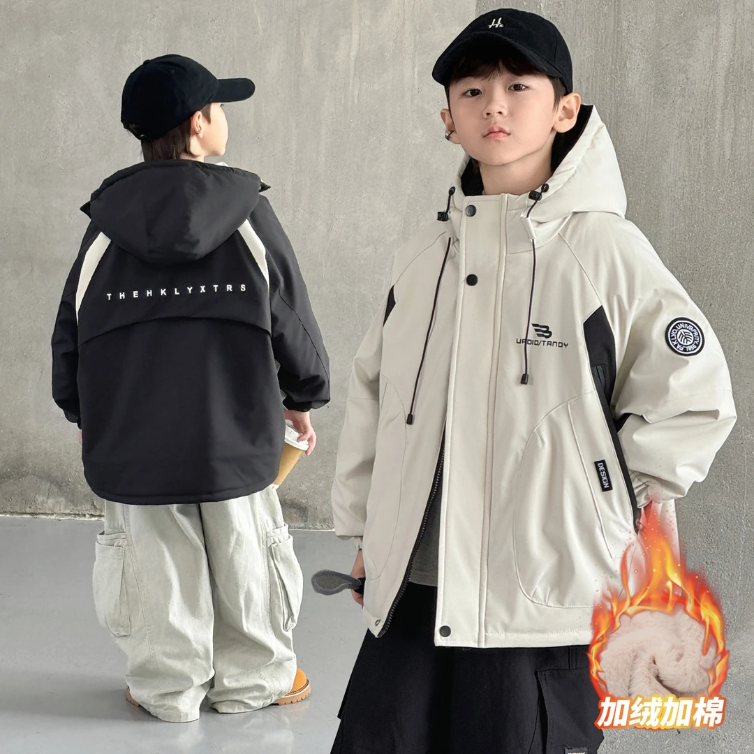 男童加绒加厚派克服棉服外套冬季中大童帅气韩版炸街棉衣儿童上衣