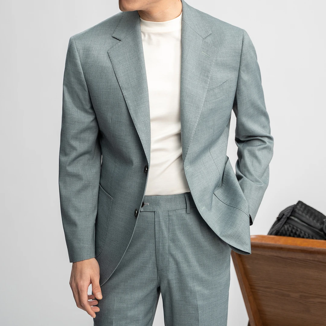 谷巢无里高定西装男士时尚修身夏季冰丝凉感薄款商务休闲西服套装