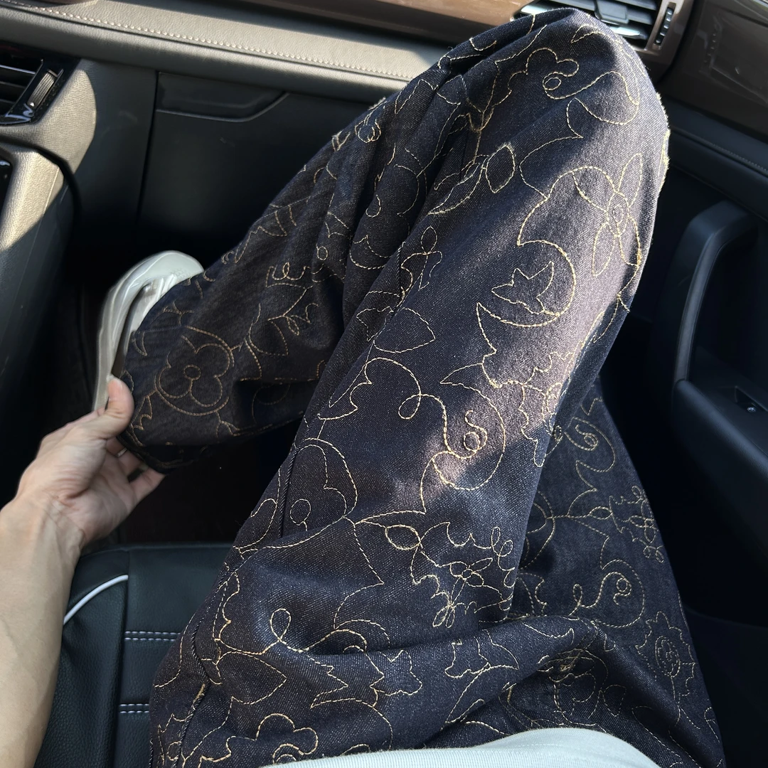 2025新款巴黎风美式复古高街刺绣牛仔裤男款宽松直筒裤潮牌长裤