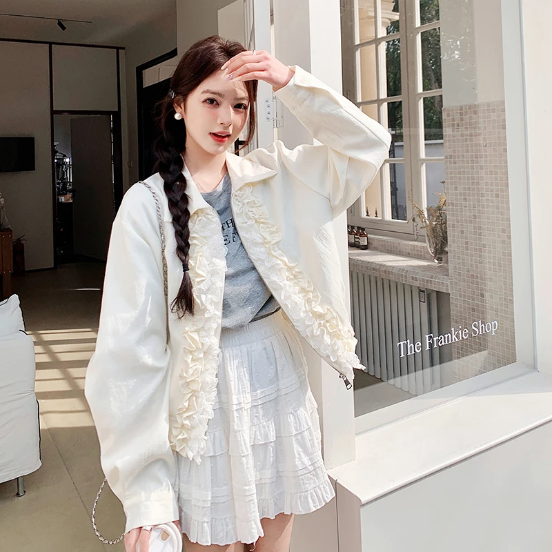 2025百搭新款韩系甜美花边小个子拉链外套小香风独特洋气休闲女