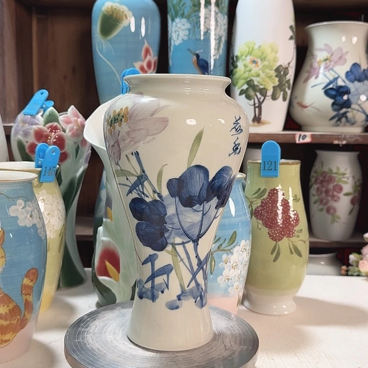 梅瓶亮面青花荷花新款陶瓷陶瓷陶瓷