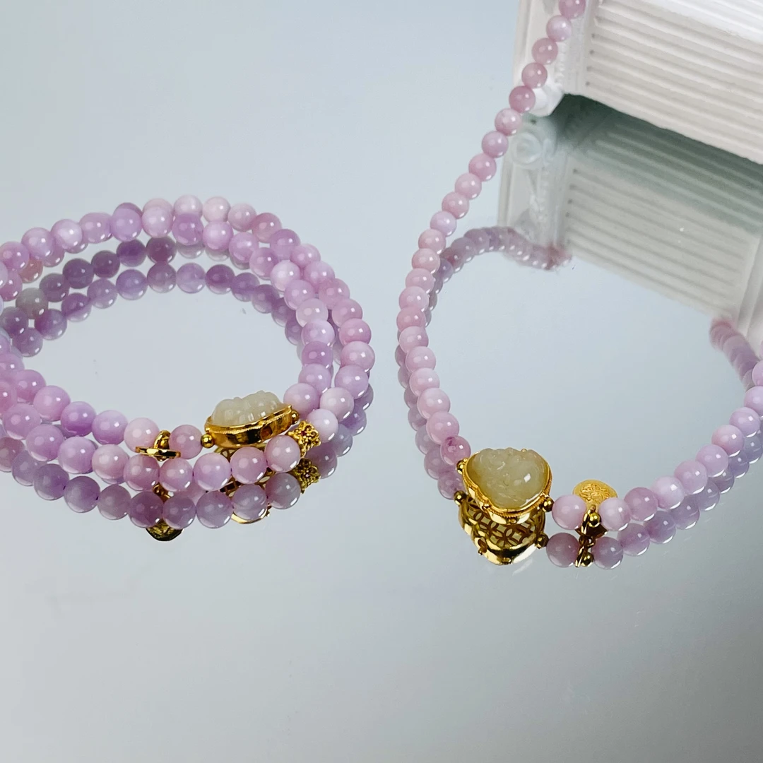【2265 笑口常开】紫锂辉和田玉佛公5mm手串面小仙多样性发其一Z