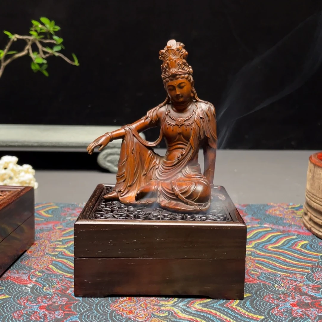桃****荔枝木小叶黄杨木观音+底座香炉
