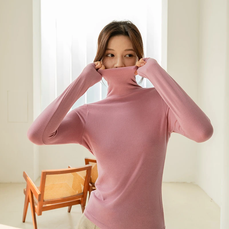 靴下物堆堆领打底上衣女花边蕾丝秋冬磨绒保暖内衣女士秋衣冬季
