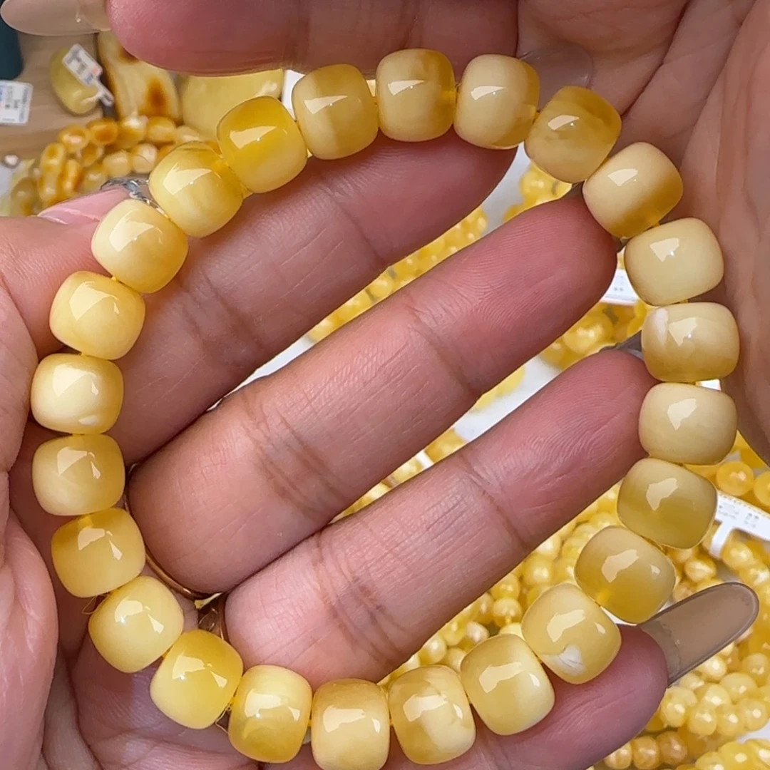 蜜蜡未镶嵌手链金白老型手串