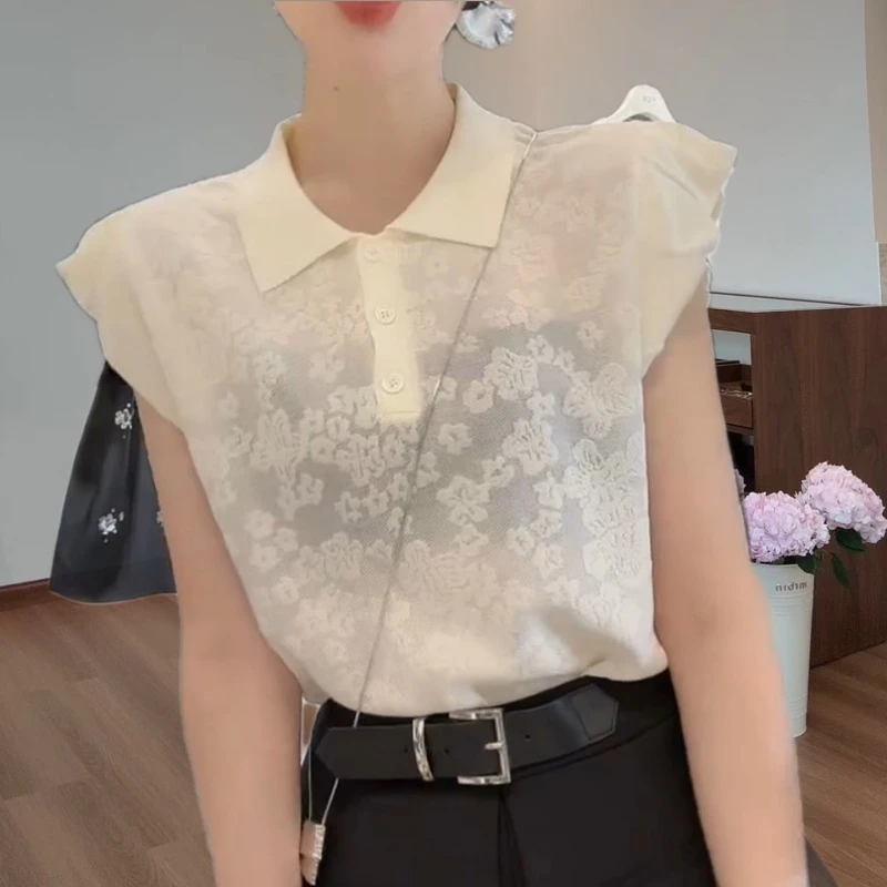 蕾丝上衣飞飞袖设计师提花镂空夏季无袖LK2504699