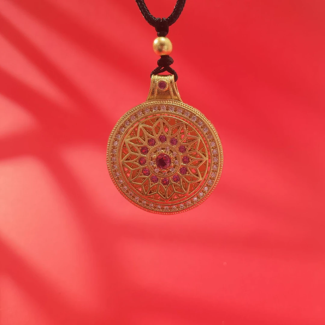 合金棉绳项链 韦雪同款满钻玫瑰花金车窗罗盘GS0008J