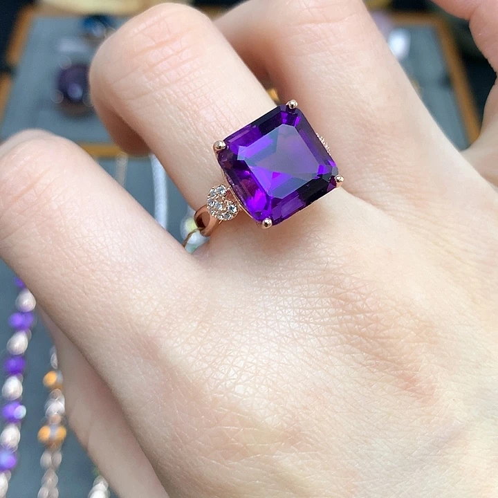 紫晶戒指银S925镶嵌天然紫水晶