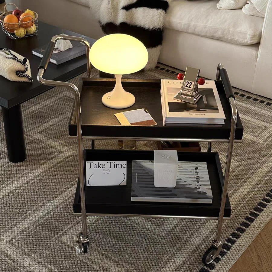 ins风小推车实木边几置物架沙发可移动茶几不锈钢餐车包豪斯中古