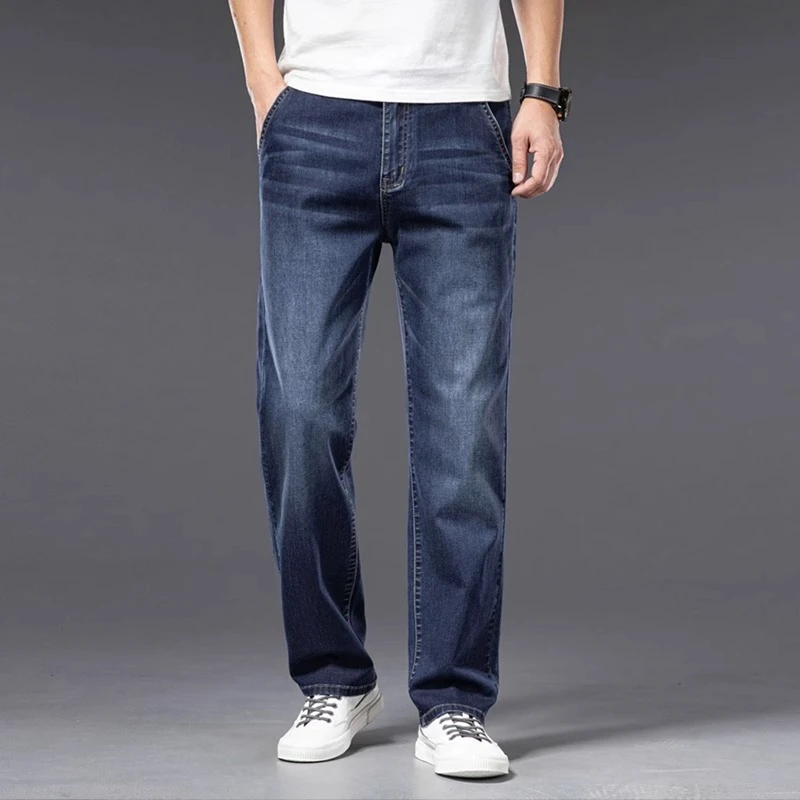 香港高端雅蓝色牛仔裤男士2025夏季新款直筒宽松潮牌轻奢百搭裤子