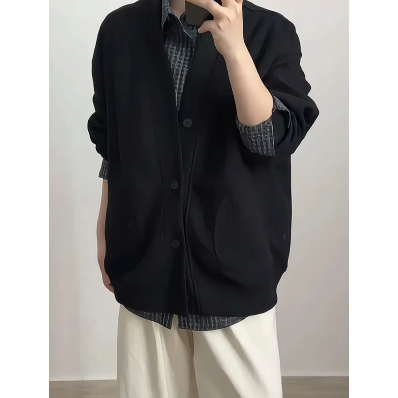 日系300斤特大码V领高级感开衫卫衣初秋男女复古休闲慵懒夹克外套