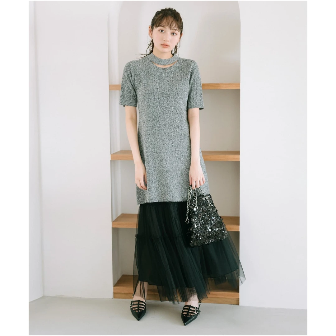 【胖虎家】 杂志款 C 2way时尚镂空分层薄纱显瘦连衣裙