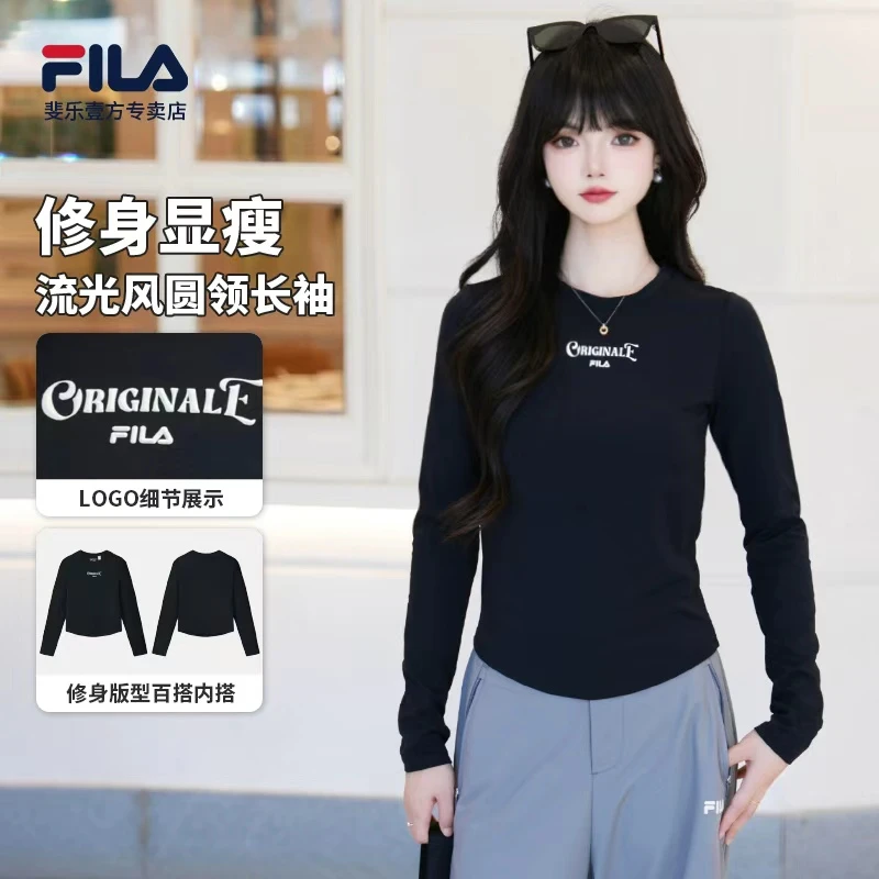Fila/斐乐2025新款直筒长袖女款透气圆领时尚纯色长袖F11W539205F