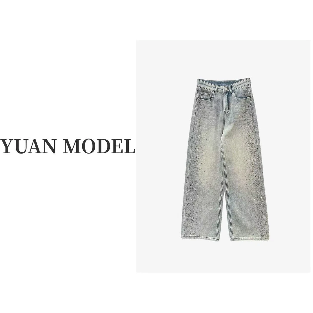 YUAN MODEL/媛老板-时装满天星烫钻牛仔裤阔腿裤休闲长裤 120946