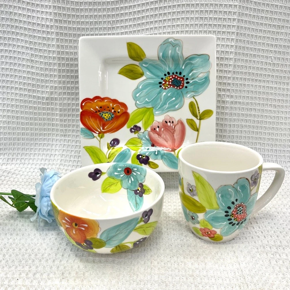 美樸浮雕花卉碗盘杯套装