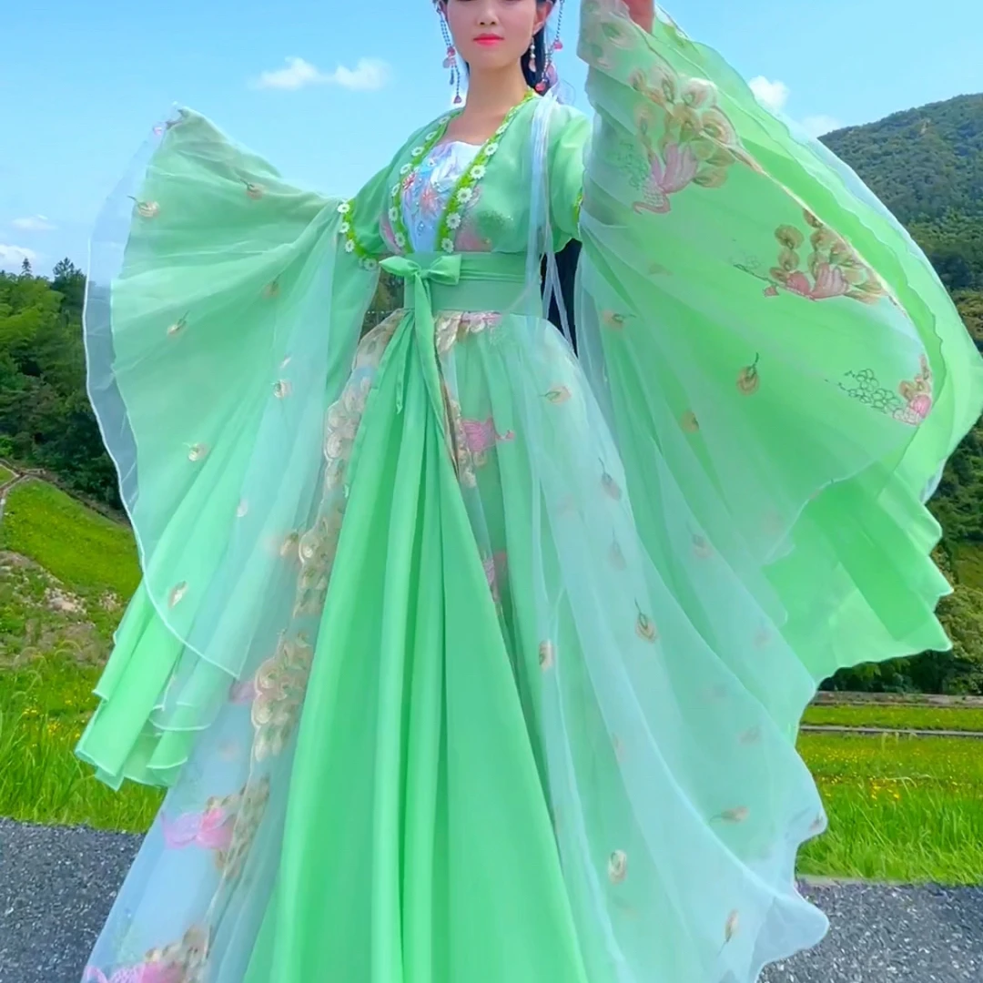 绿色绣花大圆袖古风仙侠影视服装