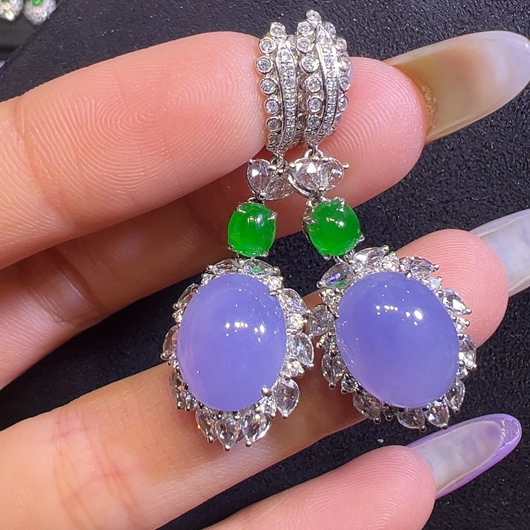 翡翠18K金镶嵌耳饰蛋面