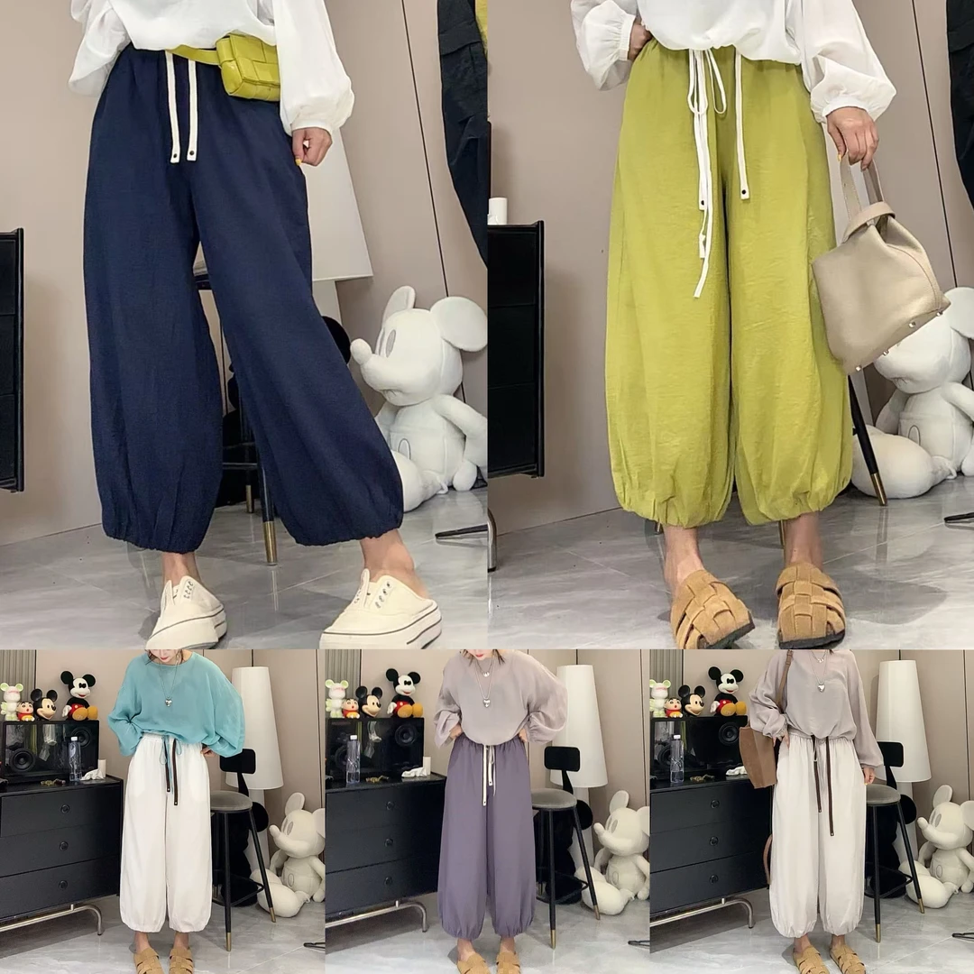 （老三）韩版夏季薄款高腰显瘦麻料九分灯笼裤宽松百搭休闲吊脚裤
