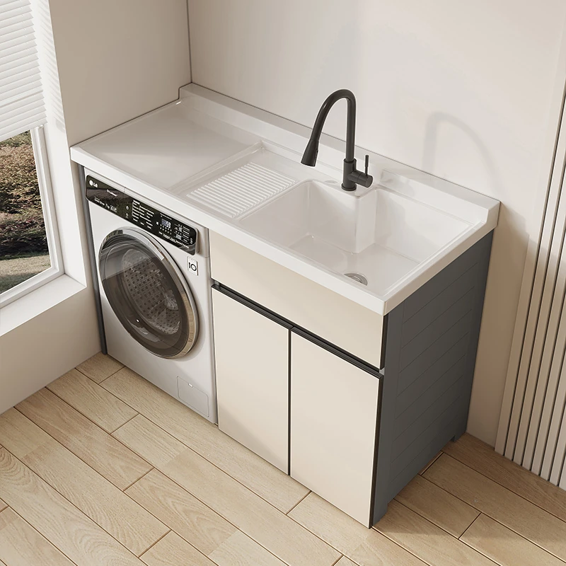 新款太空铝阳台洗衣机一体柜组合洗衣洗手池槽洗衣机柜台盆一体