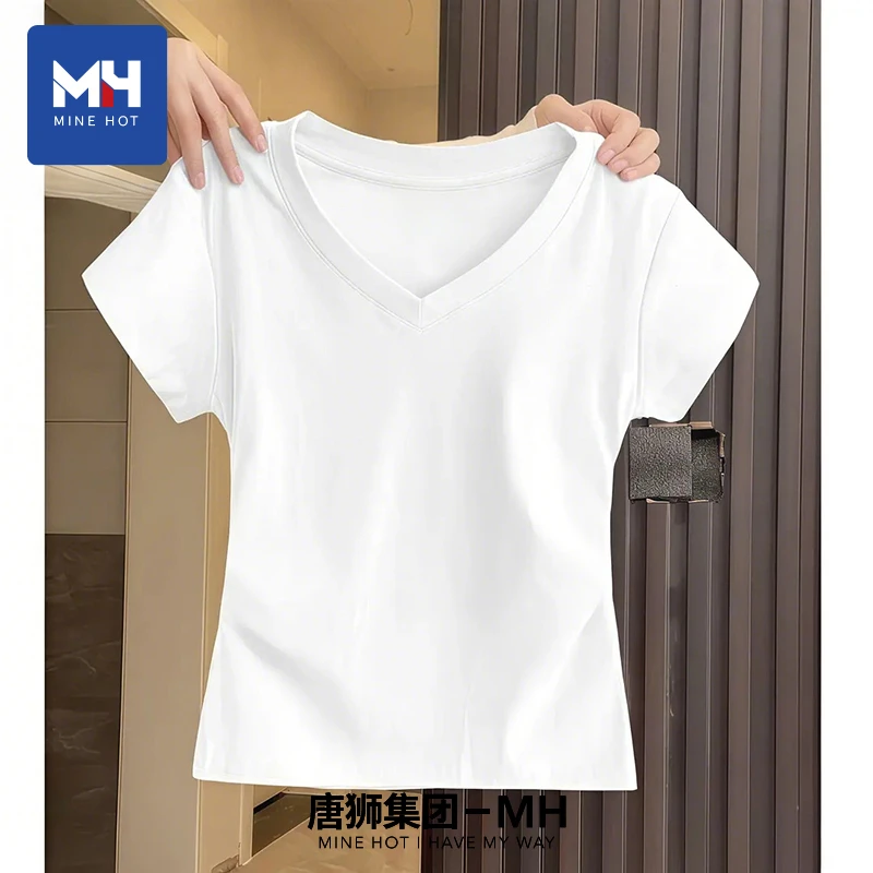唐狮集团MH短袖抗菌v领t恤女25新款夏季女装大码显瘦宽松半袖衣X