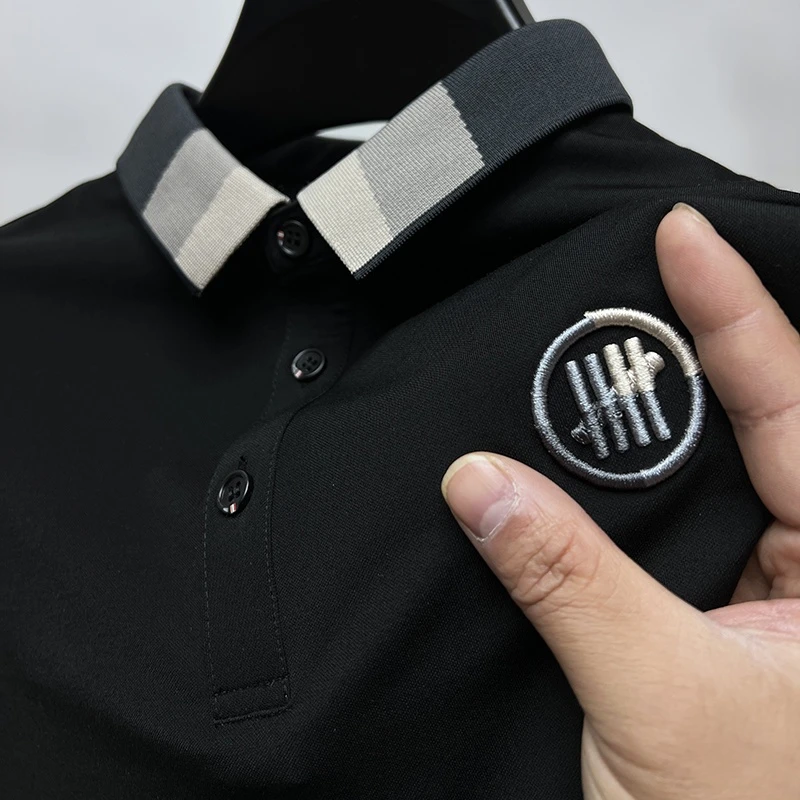 CATIA SELI高档冰丝短袖t恤男士翻领夏季潮流修身polo衫青年上衣