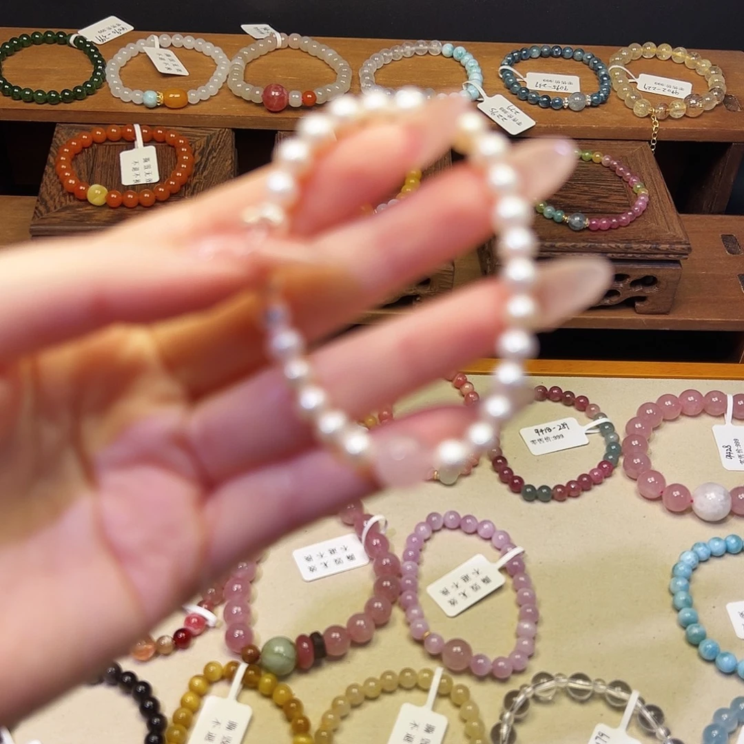 银S925镶嵌手串水晶珍珠80241