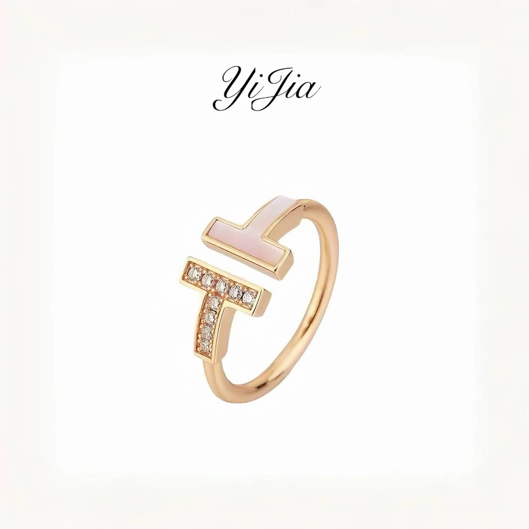 语花印 铜合金贝壳戒指 时尚字母戒指FS1244轻奢百搭气质简约