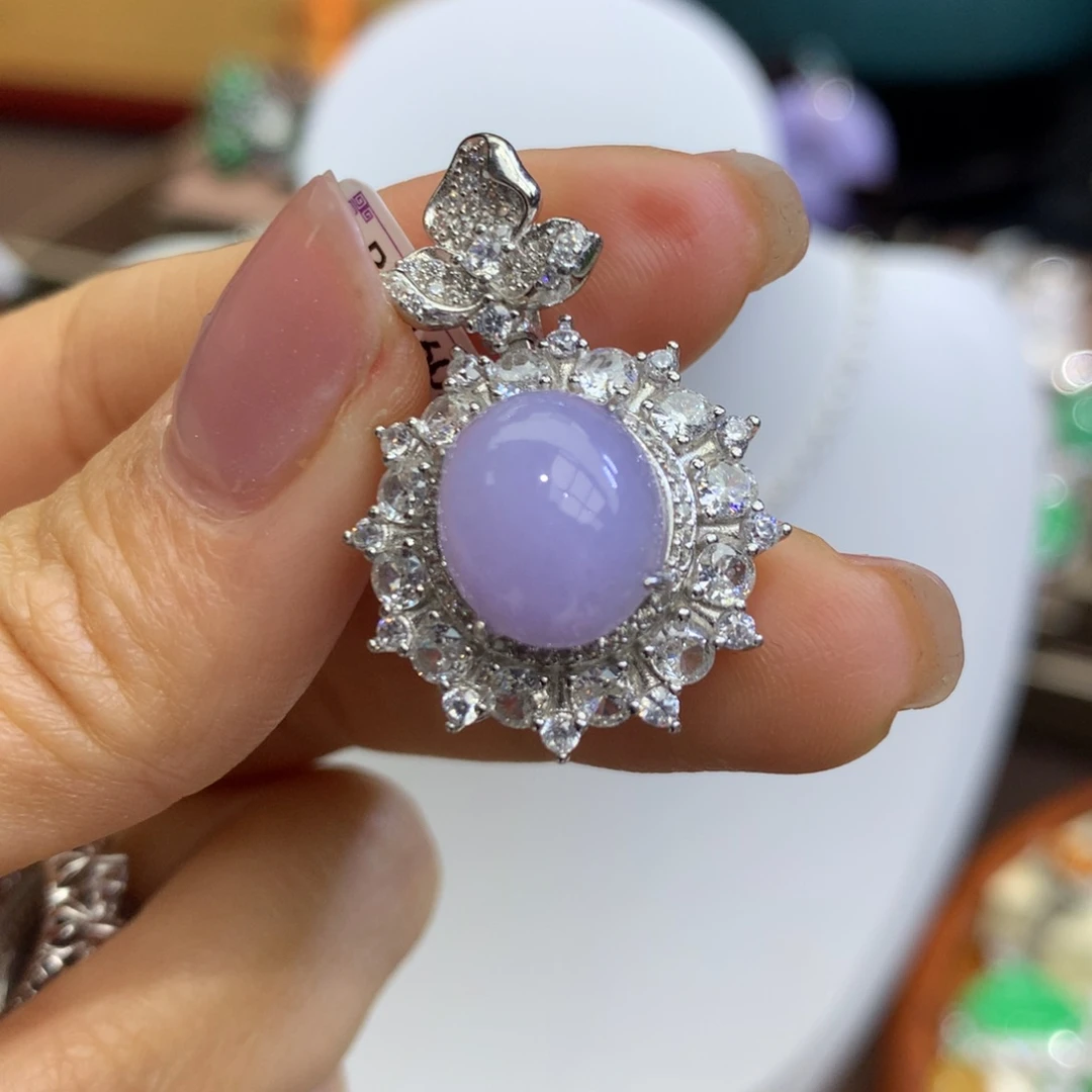 翡翠颈饰银S925镶嵌翡翠吊坠