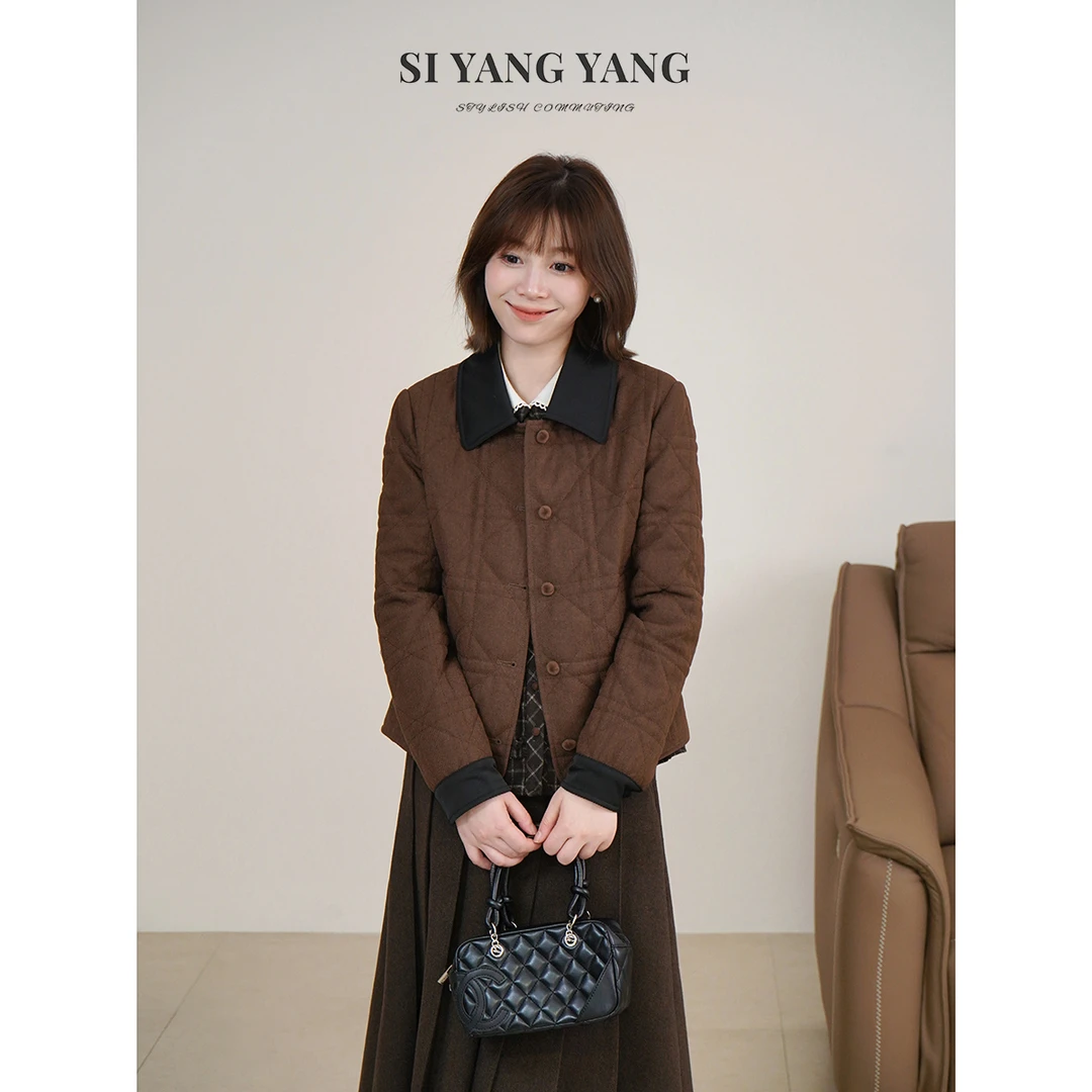 斯洋洋SIYANG小翻领撞色菱形格冬季百搭气质减龄棉服WT510A092SYY