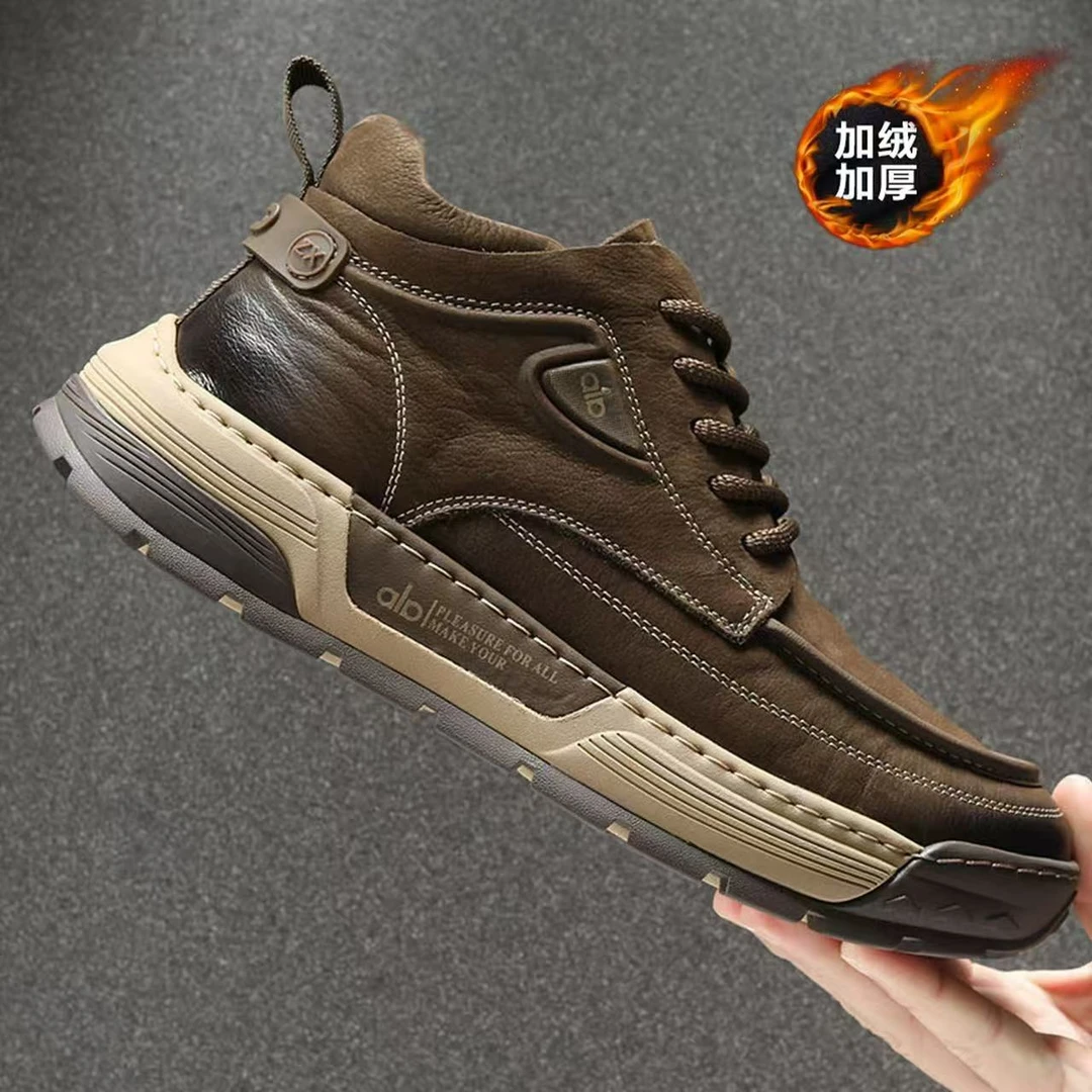 男款加绒保暖棉鞋 厚底系带高帮鞋轻便休闲鞋六6163