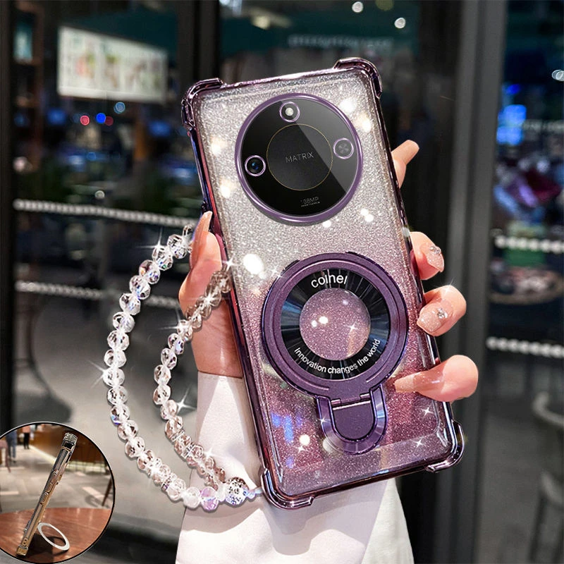 适用荣耀X70手机壳高档女款MTN-AN00支架软壳HONOR气囊防摔带挂绳