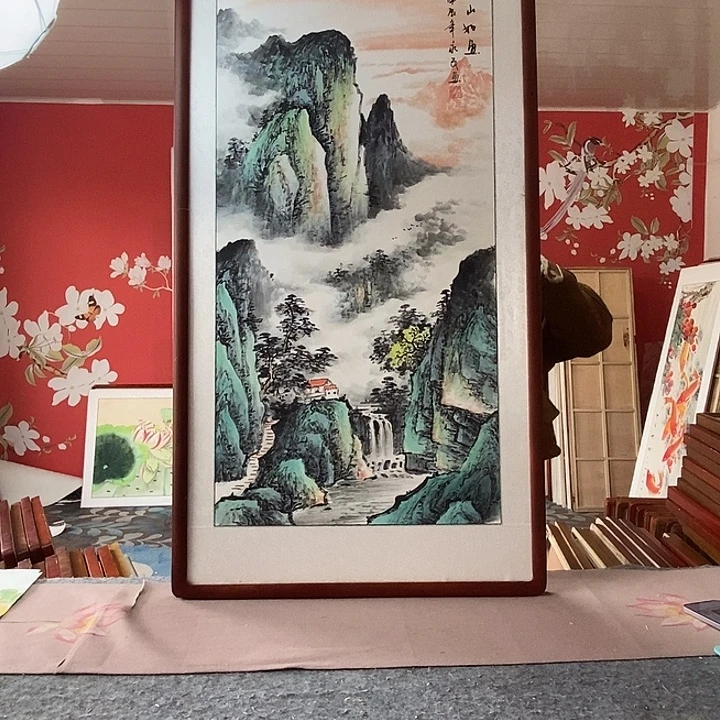 国画手写手绘带框包邮国画作品62✖️122