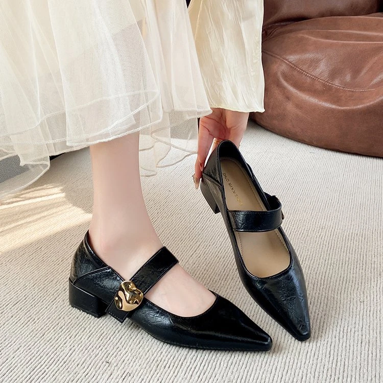 粗跟牛皮新款玛丽珍68065黑色