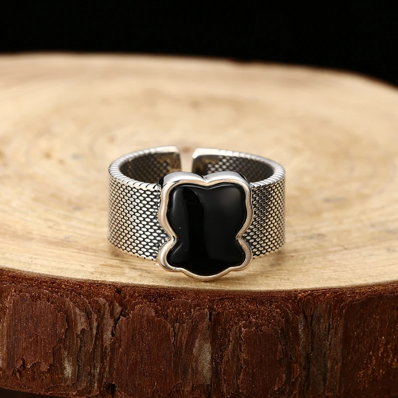 925银戒指 手工做旧潮人黑锆戒指 时尚个性创意戒指
