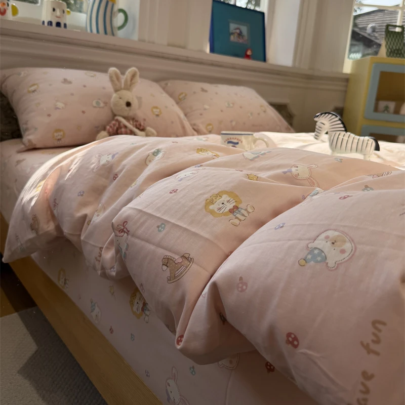 易安阁粉嘟嘟萌宠乐园双层纱纯棉四件套1.5m1.8米公寓宿舍三件套