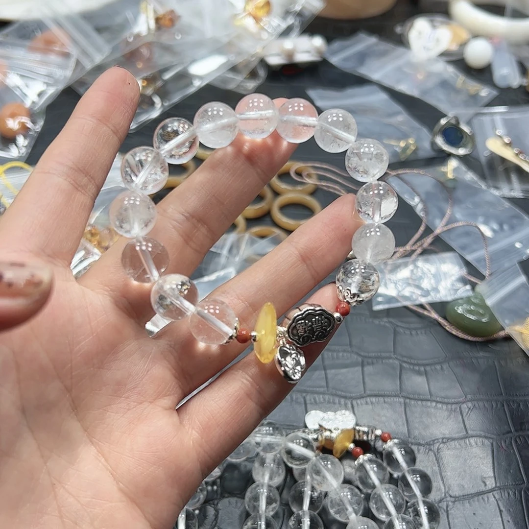 烟晶手链22K金镶嵌白幽灵K879