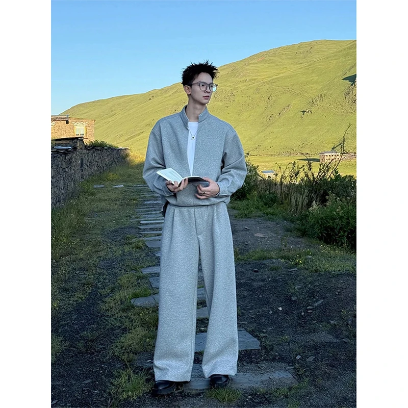 假两件立领卫衣套装男款秋季韩里韩气两件套痞帅高级感穿搭一整套