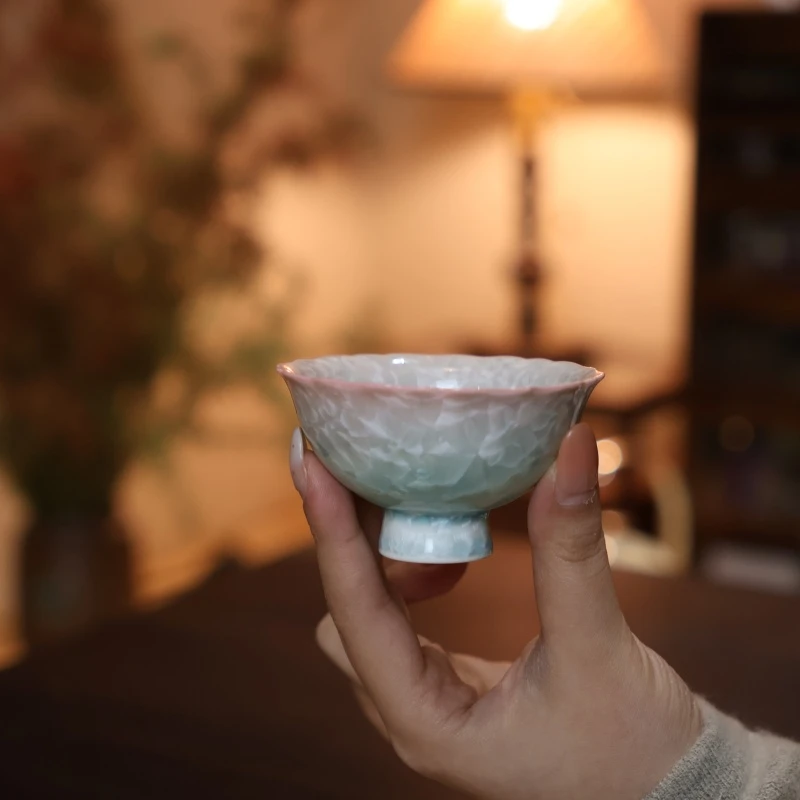 德白 窑变结晶釉渐变青-高足花口杯