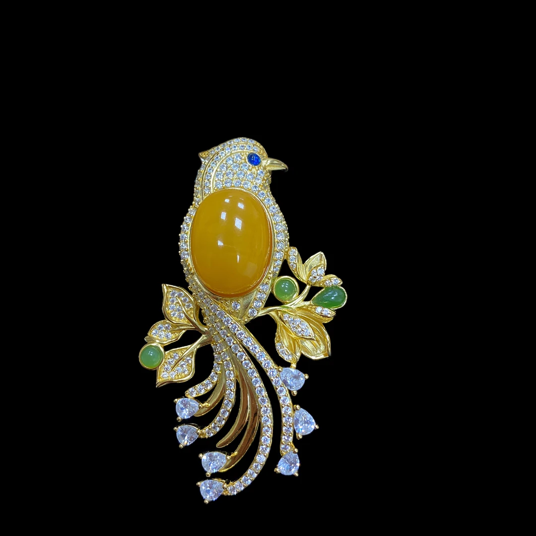 V7489蜜蜡胸针孤品