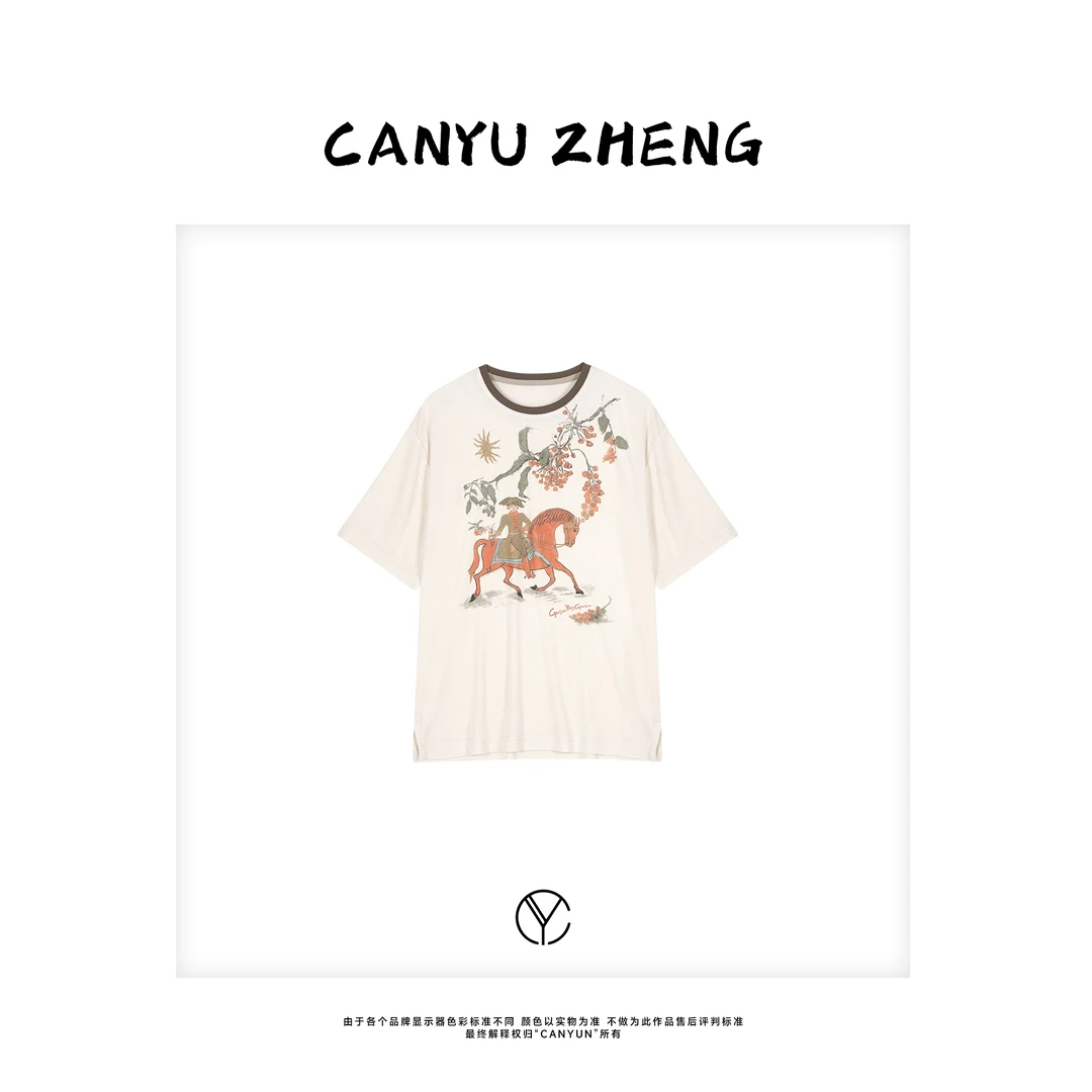 CANYU春夏 "少年马帮" 重磅手绘印花 醋酸羊毛休闲坠感圆领T恤