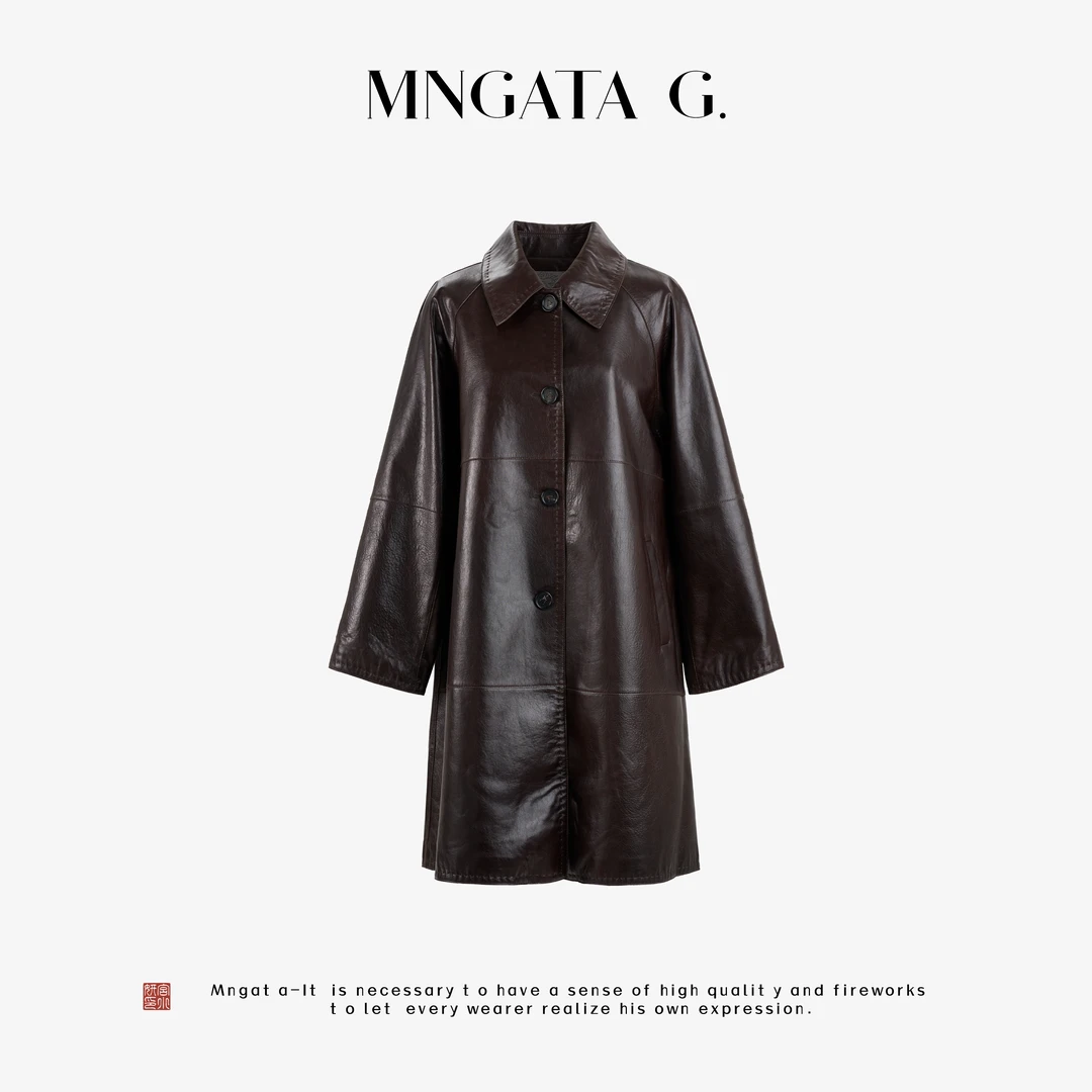 MNGATA G.宫小妍【山羊皮·琥珀棕】新中式穿搭中长款皮衣5071586