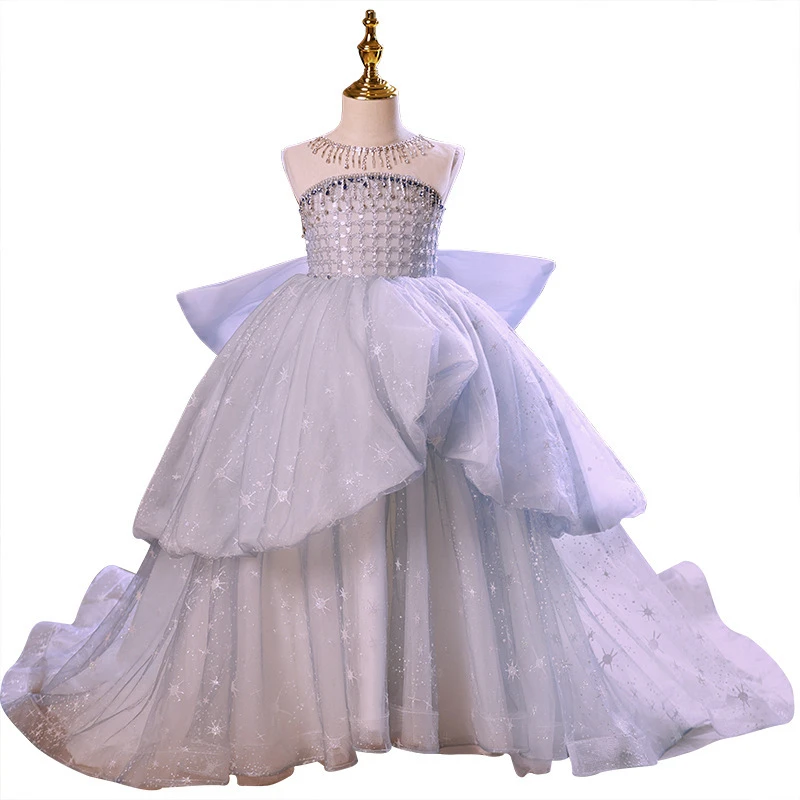 儿童礼服2025新款女童抹胸模特走秀拖尾公主裙小女孩钢琴演出服