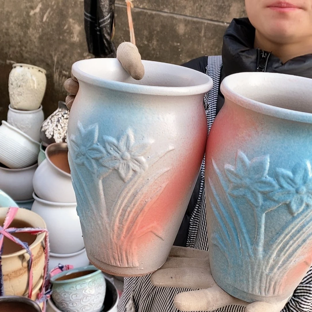 紫砂花盆瑕疵口15高24