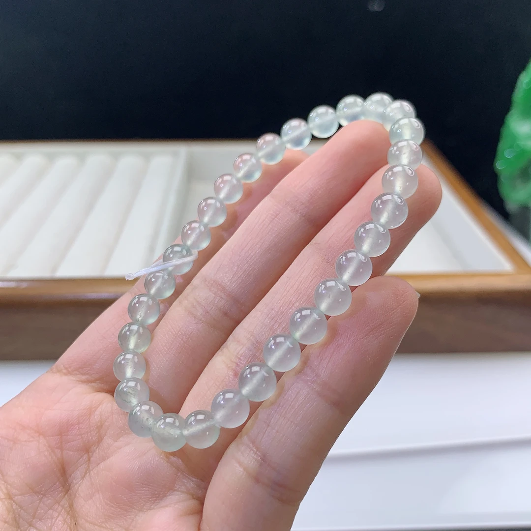 3.3-16-缅甸天然翡翠A货 女款冰晴底手串尺寸:6mm 30颗粒