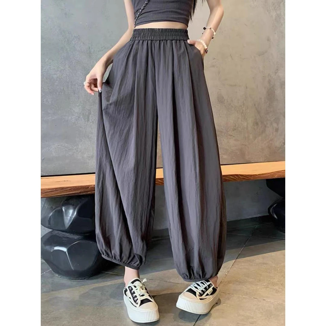 韩系奶奶裤女夏2025新款高腰休闲阔腿灯笼裤宽松九分冰丝萝卜裤子