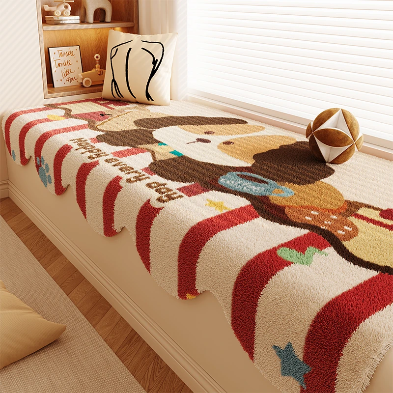 飘窗垫2025新款窗台垫秋冬毛绒仿羊绒阳台坐垫加厚卡通卧室床边垫